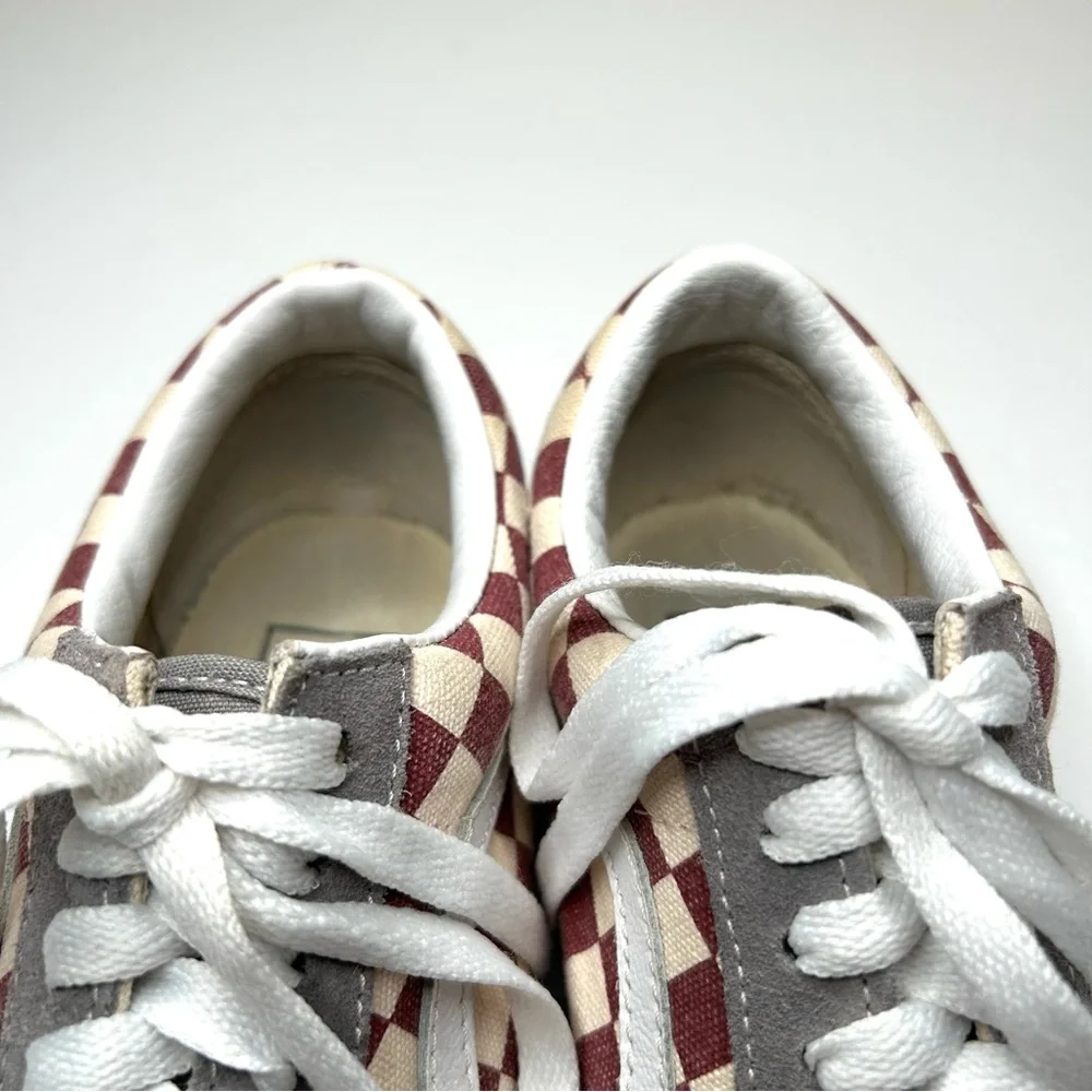 NEW VANS Old Skool Checkerboard Sneakers Burgundy Gray Suede Size 6.5